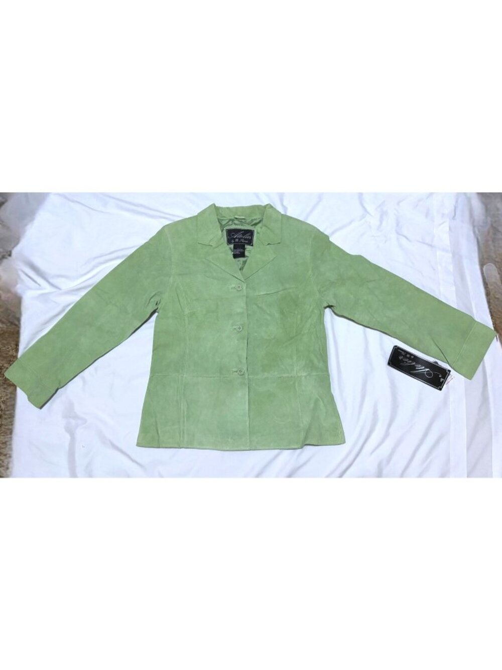 VTG Green Suede Blazer L Lightweight Playful Minimalist Festival 100% Leather
